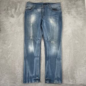 INC International Concepts Berlin Jeans Mens 38x33 Blue Distressed Whiskered Y2K